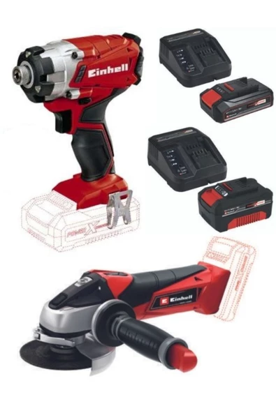 Einhell Te-ci 18/1 Akülü Vidalama - Te-ag 18/115 Akülü Avuç Taşlama 2.5-4.0 Ah Akü Şarj Ünitesi Seti