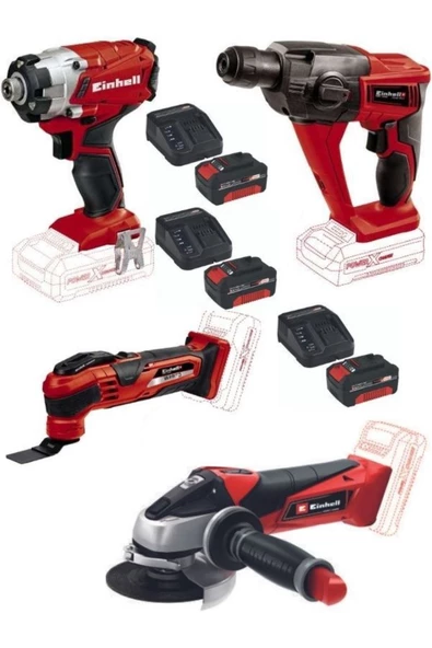 Einhell Te-hd 18 Matkap Te-cı 18/1 Li Vidalama Varrito Raspalama Te-ag 18/115 Li Taşlama 3x4.0ah Set