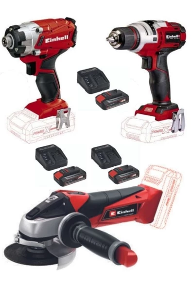 Einhell Te-ci 18/1 Vidalama Te-cd 18 Li E Matkap Te-ag 18/115 Avuç Taşlama 3x2.5 Ah Akülü Usta Seti