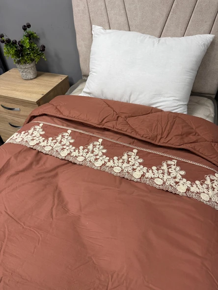 Clasy %100 Pamuk Ranforce Çift kişilik Yorgan Çift Taraflı Osela V3 Kiremit Düz Desenli Kapitoneli - 1