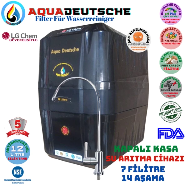 AQUA DEUTSCHE SİYAH 12 LİTRE 7 FİLTRE 14 AŞAMA SU ARITMA CİHAZI ürün görseli