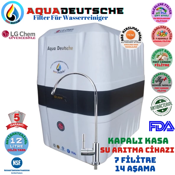 AQUA DEUTSCHE BEYAZ SİYAH 12 LİTRE 7 FİLTRE 14 AŞAMA SU ARITMA CİHAZI