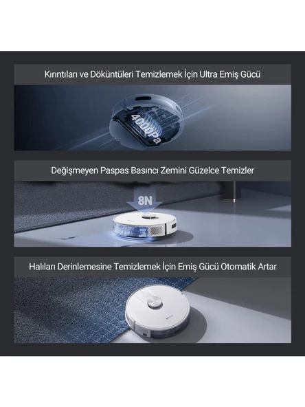 Ezviz Re4 Akıllı Robot Süpürge Mop + Süpürme -Beyaz Robot Süpürge - 7
