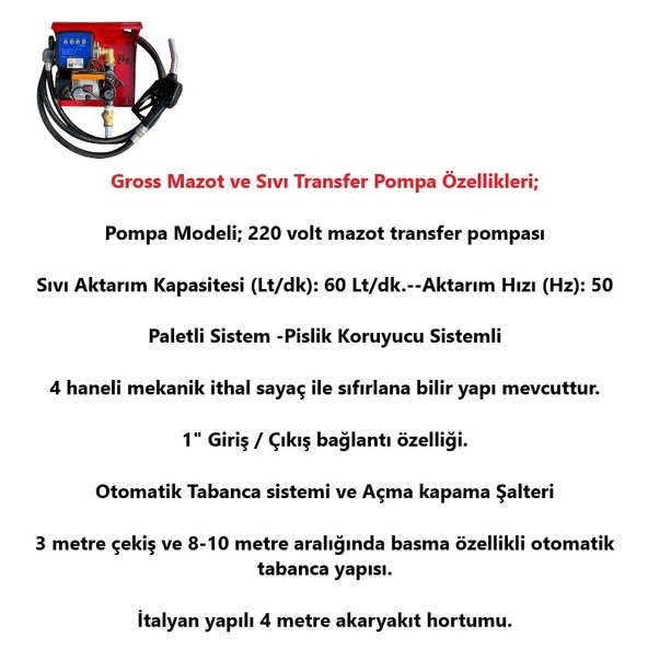 Gross Kabinli Mazot ve Sıvı Aktarım Sayaçlı Pompa ve Tabanca Seti - Resim 2