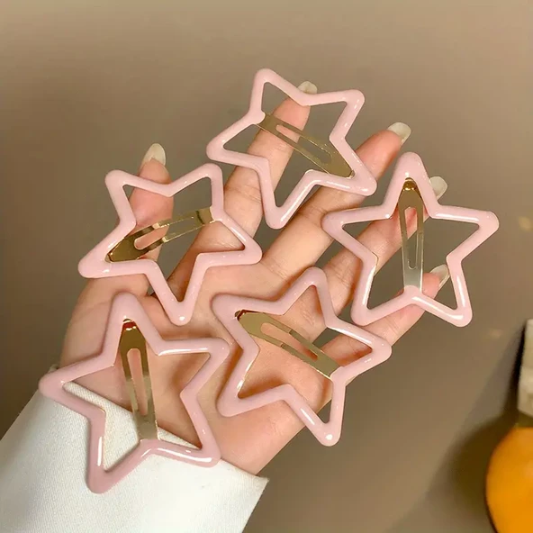 2 Adet Pembe Renkli Yıldız Çıt Çıt Saç Tokası Büyük Boy 6 cm