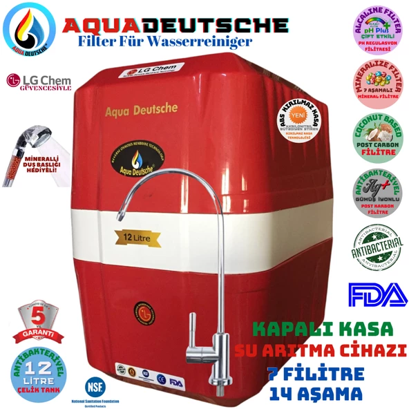 AQUA DEUTSCHE KIRMIZI BEYAZ 12 LİTRE 7 FİLTRE 14 AŞAMA SU ARITMA CİHAZ ürün görseli