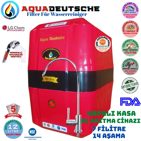 AQUA DEUTSCHE KIRMIZI SİYAH 12 LİTRE 7 FİLTRE 14 AŞAMA SU ARITMA CİHAZI