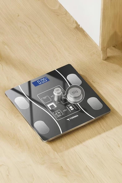 Torima XK-26C Siyah Dijital Baskül Yağ Kas Su Vücut Kitle İndeksi Kilo Ölçer Bluetooth Tartı - 2