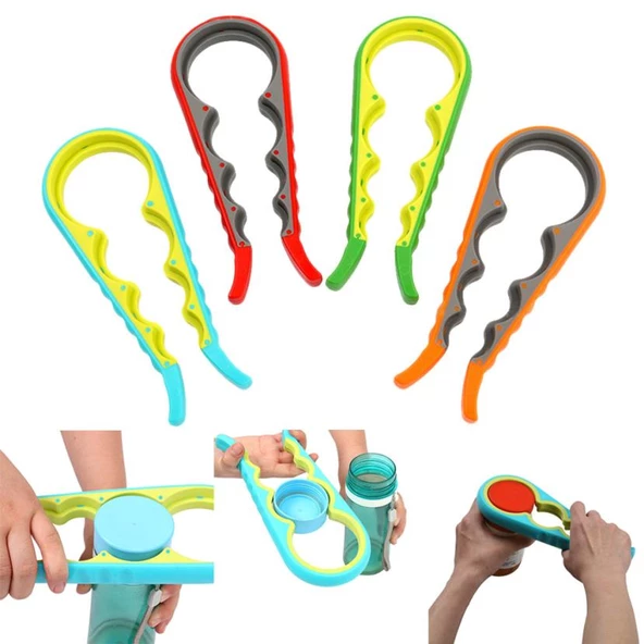 4 Fonksiyonlu Plastik -Silikon Şişe Kavanoz Kapağı Açma Aparatı - 2