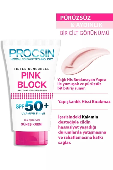 Procsin Pink Block Aydınlatıcı ve Ton Eşitleyici Güneş Kremi SPF50+ 50 ML - 4