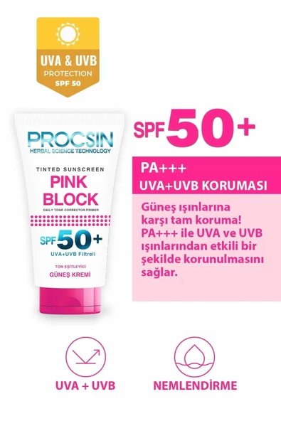 Procsin Pink Block Aydınlatıcı ve Ton Eşitleyici Güneş Kremi SPF50+ 50 ML - 5