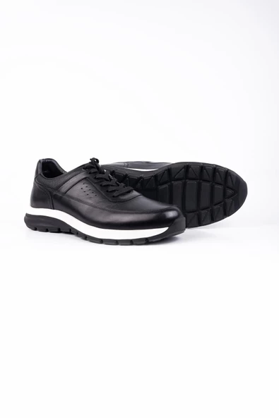 Siyah %100 Deri Analin Bağcıklı Casual Ayakkabı 1033245161 - Resim 4