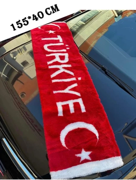 2 Adet Torpido Üstü Ay Yıldız Türkiye Yazılı Peluş Örtü 155x40 Cm - Resim 3