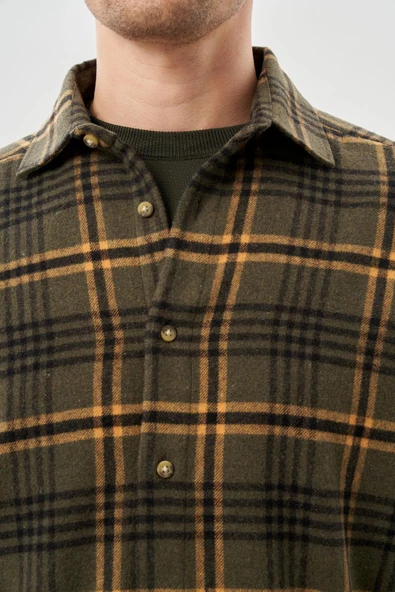 Antrasit Yünlü Ekose Desen Yumuşak Yaka Cepsiz Uzun Kol Casual Comfort Fit Gömlek 1004245227 - Resim 4