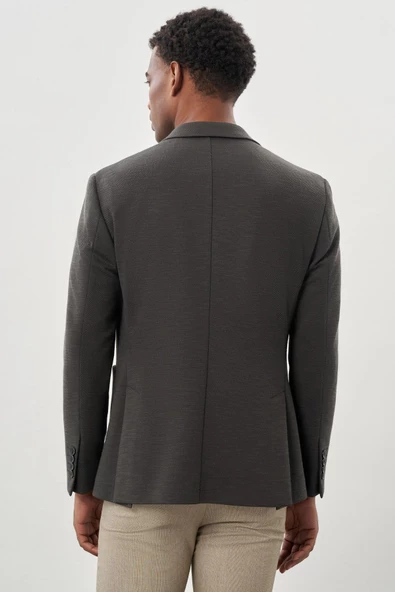 Koyu Haki Örme Kılıç Yaka 6 Drop Slim Fit Ceket 1002245155 - 5