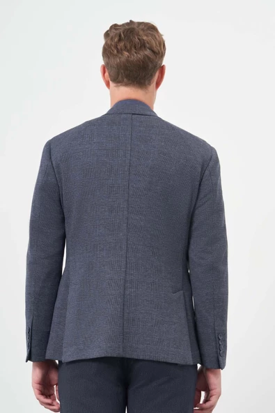 Lacivert Örme Mono Yaka 6 Drop Slim Fit Ceket 1002245152 - Resim 5