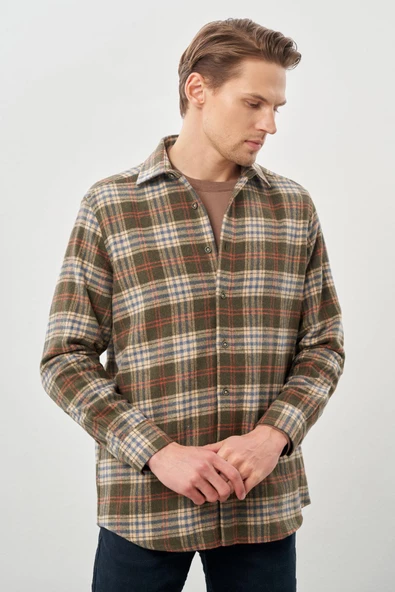 Siyah Yünlü Ekose Desen Yumuşak Yaka Cepsiz Uzun Kol Casual Comfort Fit Gömlek 1004245227 - 8