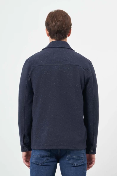 Koyu Lacivert Örme Polo Yaka Jakarlı Desen Yırtmaçsız Astarsız Slim Fit Classic Mont 1007245160 - Resim 5