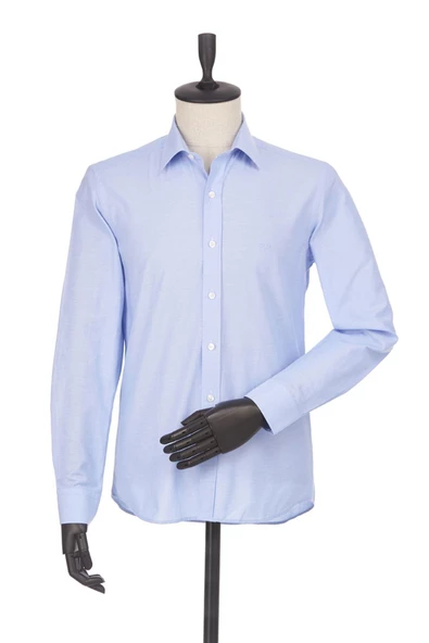 Mavi Uzun Kol Filafil Desen Filafil Sert Yaka Cepsiz Pamuklu Basic Slim Fit Gömlek 1004245008