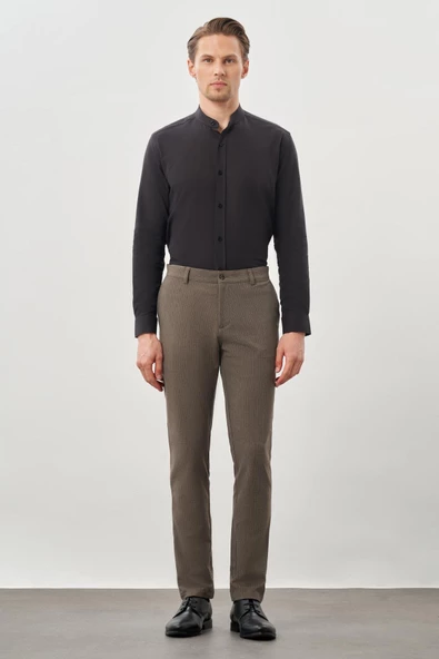 Koyu Vizon Esnek Yandan Cepli Casual Slim Fit Chino Pantolon 1003245174 - 2