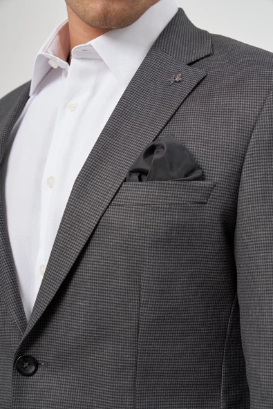 Koyu Antrasit Kazayağı Desen Mono Yaka 6 Drop Slim Fit Classic Ceket 1002245106 - Resim 6