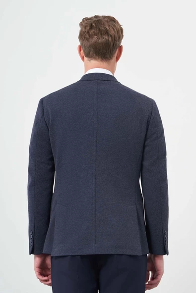 Lacivert Örme Kılıç Yaka 6 Drop Slim Fit Ceket 1002245156 - Resim 5