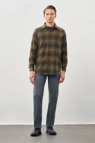 Antrasit Yünlü Ekose Desen Yumuşak Yaka Cepsiz Uzun Kol Casual Comfort Fit Gömlek 1004245227 - Resim 2