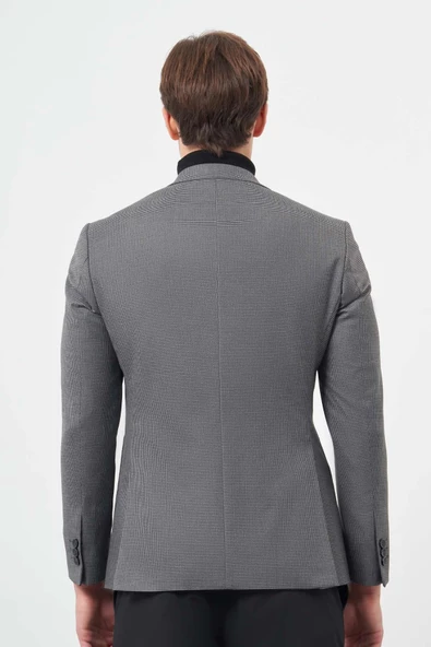 Füme Kazayağı Desen Mono Yaka Çift Yırtmaç 2 Düğme 6 Drop Slim Fit Classic Ceket 1002245106 - Resim 5