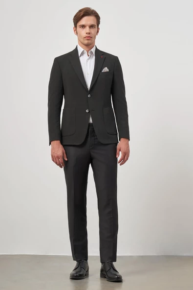 Siyah Gofreli Mono Yaka 6 Drop Slim Fit Classic Ceket 1002245158 - 2