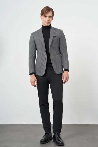 Füme Kazayağı Desen Mono Yaka Çift Yırtmaç 2 Düğme 6 Drop Slim Fit Classic Ceket 1002245106 - Resim 2