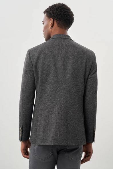 Siyah Desenli Örme Mono Yaka Astarsız Esnek 6 Drop Slim Fit Casual Ceket 1002245161 - Resim 5