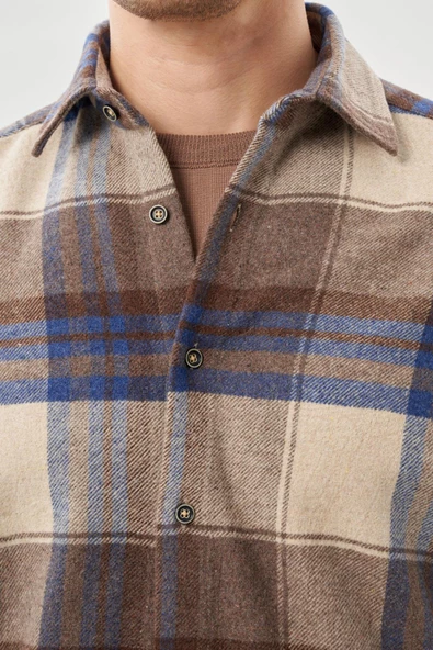 Siyah Yünlü Ekose Desen Yumuşak Yaka Cepsiz Uzun Kol Casual Comfort Fit Gömlek 1004245227 - 4