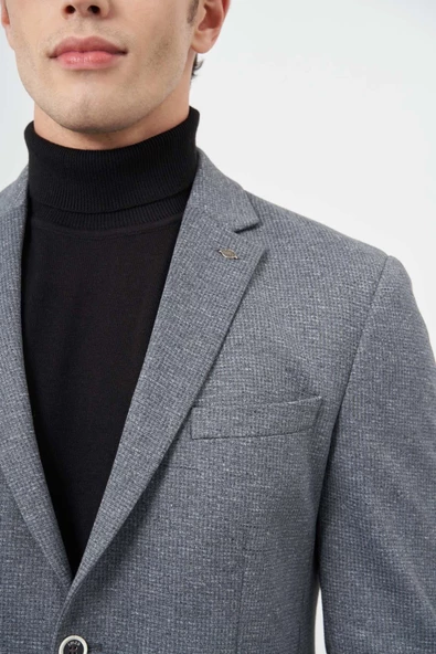 Koyu Antrasit Örme Mono Yaka 6 Drop Slim Fit Ceket 1002245154 - Resim 4