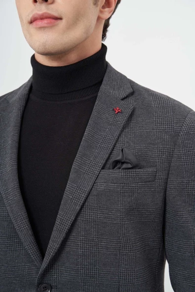 Lacivert Örme Mono Yaka 6 Drop Slim Fit Ceket 1002245152 - Resim 4