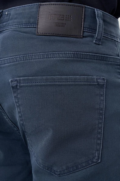 İndigo Mavi Düz Gabardin Pamuklu 5 Cep Slim Fit Casual Denim Pantolon 1023245158 - 5