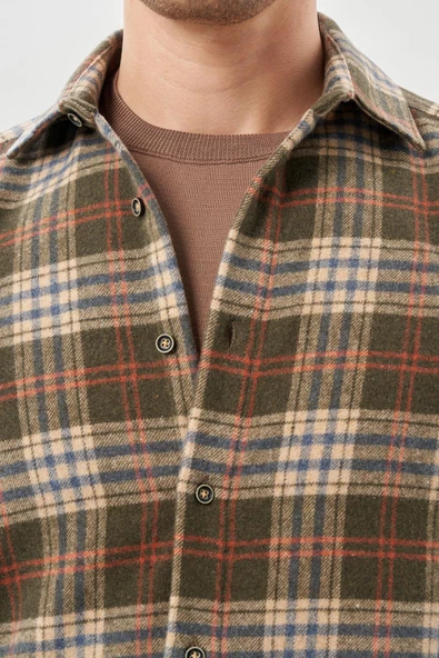 Siyah Yünlü Ekose Desen Yumuşak Yaka Cepsiz Uzun Kol Casual Comfort Fit Gömlek 1004245227 - 9