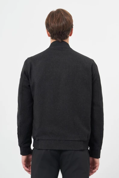 Siyah Kaşe Kolej Yaka Kendinden Desenli Yırtmaçsız Tam Astar Comfort Fit Classic Mont 1007245162 - 5