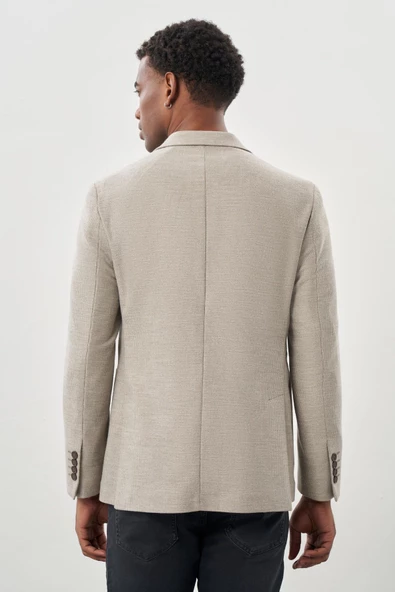 Bej Kendinden Flannel Mono Yaka Esnek 6 Drop Slim Fit Casual Ceket 1002245167 - Resim 5