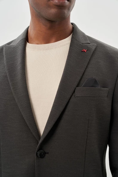 Koyu Haki Örme Kılıç Yaka 6 Drop Slim Fit Ceket 1002245155 - 4