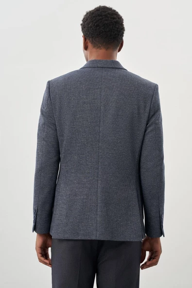 Lacivert Desenli Örme Mono Yaka Astarsız Esnek 6 Drop Slim Fit Casual Ceket 1002245161 - 5