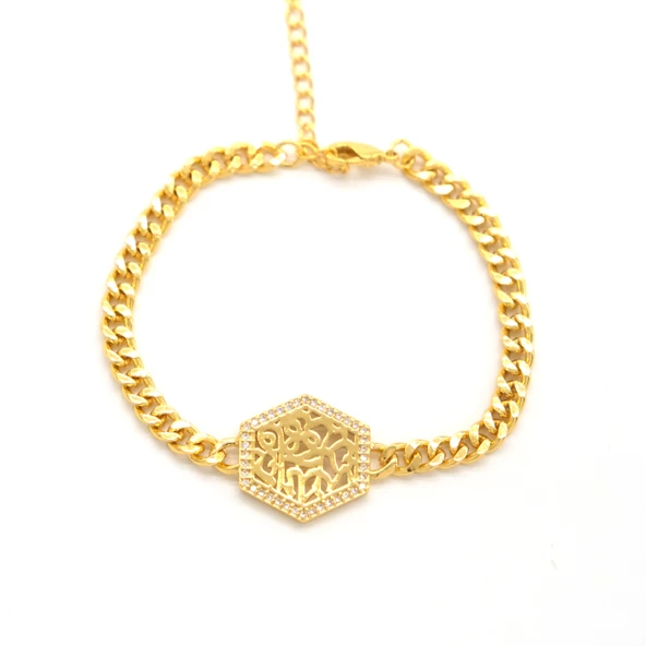 Çelik Bileklik Altın kaplama Kadın Figaro Taşlı Model BLK-1058 - Resim 2