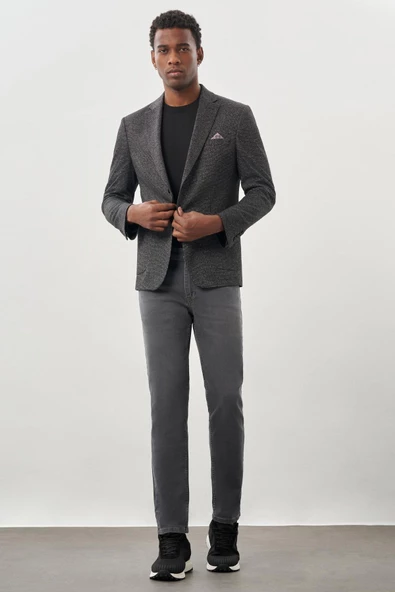 Siyah Desenli Örme Mono Yaka Astarsız Esnek 6 Drop Slim Fit Casual Ceket 1002245159 - 2