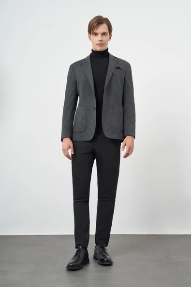 Lacivert Örme Mono Yaka 6 Drop Slim Fit Ceket 1002245152 - Resim 2