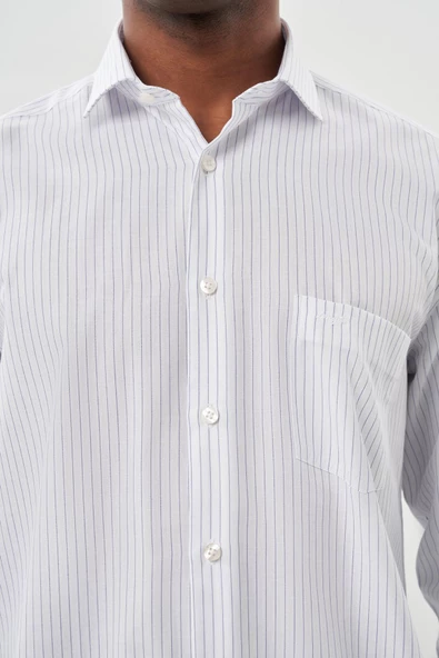 Beyaz Uzun Kol Desen İtalyan Yaka Cepli Pamuklu Classic Comfort Fit Gömlek 1004245185 - Resim 4