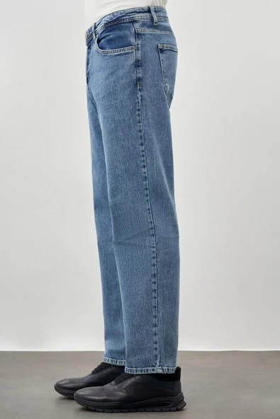 Koyu Lacivert Düz Cord Pamuklu 5 Cep Oversize Casual Denim Pantolon 1023245156 - 3