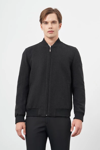 Siyah Kaşe Kolej Yaka Kendinden Desenli Yırtmaçsız Tam Astar Comfort Fit Classic Mont 1007245162 - 3