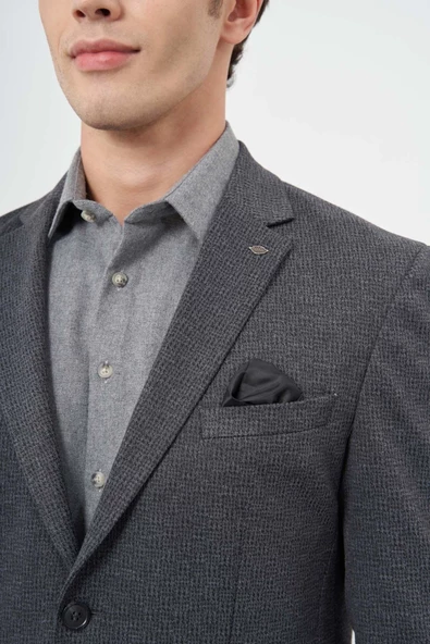 Koyu Lacivert Örme Mono Yaka 6 Drop Slim Fit Ceket 1002245153 - Resim 4