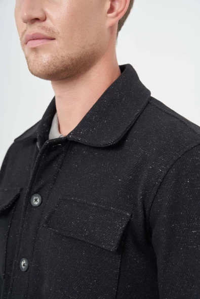 Siyah Örme Polo Yaka Jakarlı Desen Yırtmaçsız Astarsız Slim Fit Classic Mont 1007245160 - 4
