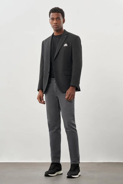 Siyah Düz Gabardin Mono Yaka 2 Düğme Esnek 6 Drop Comfort Fit Casual Ceket 1002245165_001 - Resim 2