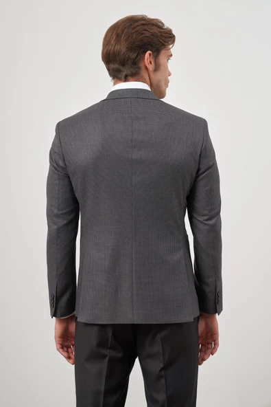 Koyu Antrasit Kazayağı Desen Mono Yaka 6 Drop Slim Fit Classic Ceket 1002245106 - Resim 7